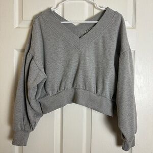 Forever 21 Gray 90s Varsity Cropped Pullover Sweatshirt Women Size S